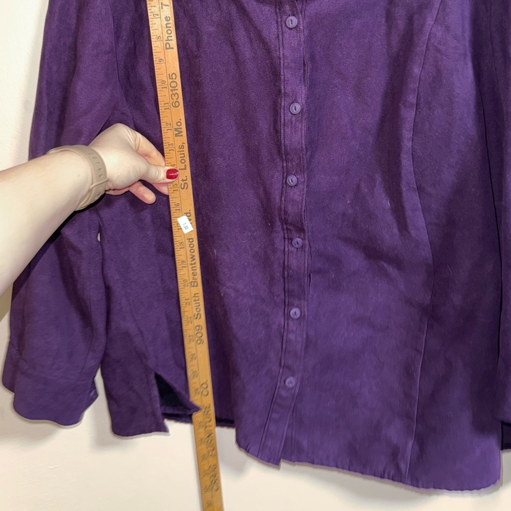 Catherines 2X Faux Suede Button Front Shirt Purple Long Sleeve Plus Size - Picture 4 of 7
